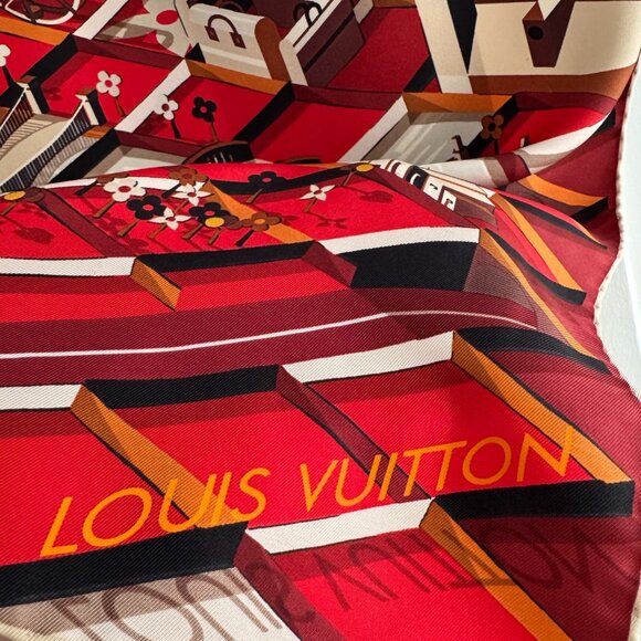 Louis Vuitton 90cm Silk Square Scarf in Red - Picture 6 of 9